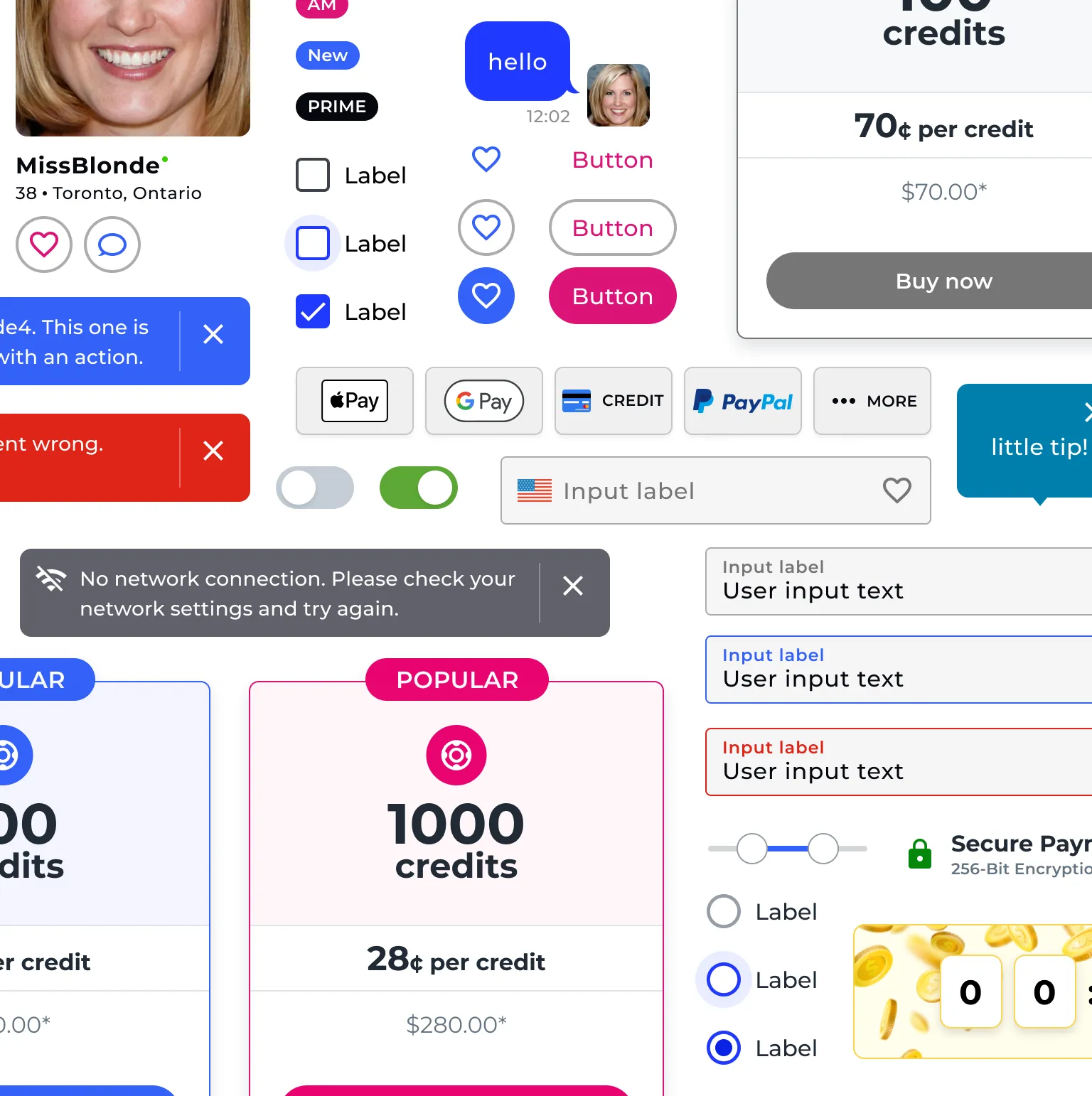 A scattered group of components made with the design system